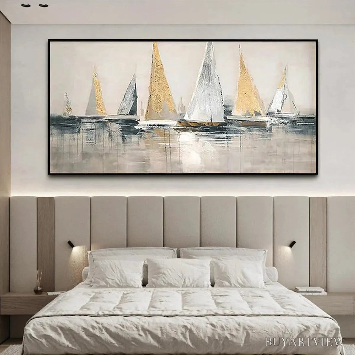 BUYARTVIEW Golden Regatta – Panoramic Sailboat Painting - image 6