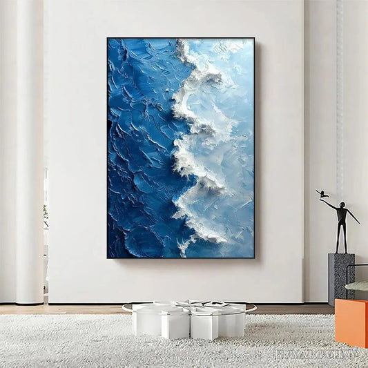 BUYARTVIEW Oceanic Whispers – Textured Ocean Painting, Blue Abstract , Vertical Canvas, Impasto Decor - image 2