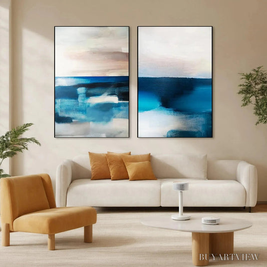 BUYARTVIEW Abstract Ocean Diptych – Abstract Seascape Painting Set of 2, Vertical - image 2