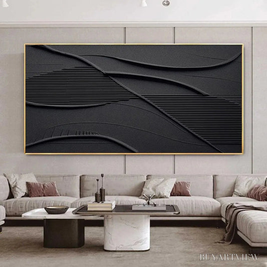 BUYARTVIEW Black Textured Waves – Minimalist Textured Painting - image 2