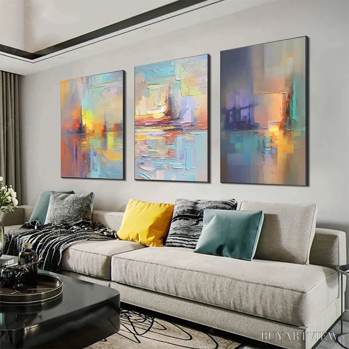 BUYARTVIEW Abstract Seascape Triptych – Impasto Seascape Painting Set of 3 - image 6