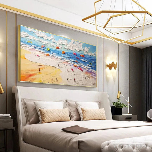 BUYARTVIEW Seaside Celebration – Textured Impasto Beach Painting with Colorful Umbrellas - image 2