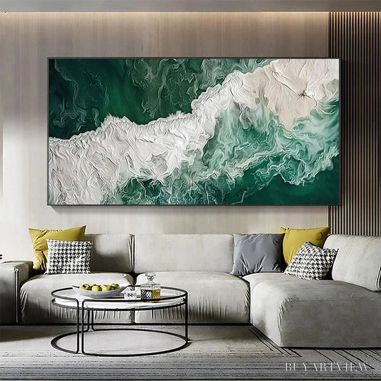 BUYARTVIEW Emerald Flow – Abstract Ocean Painting, Horizontal - image 2