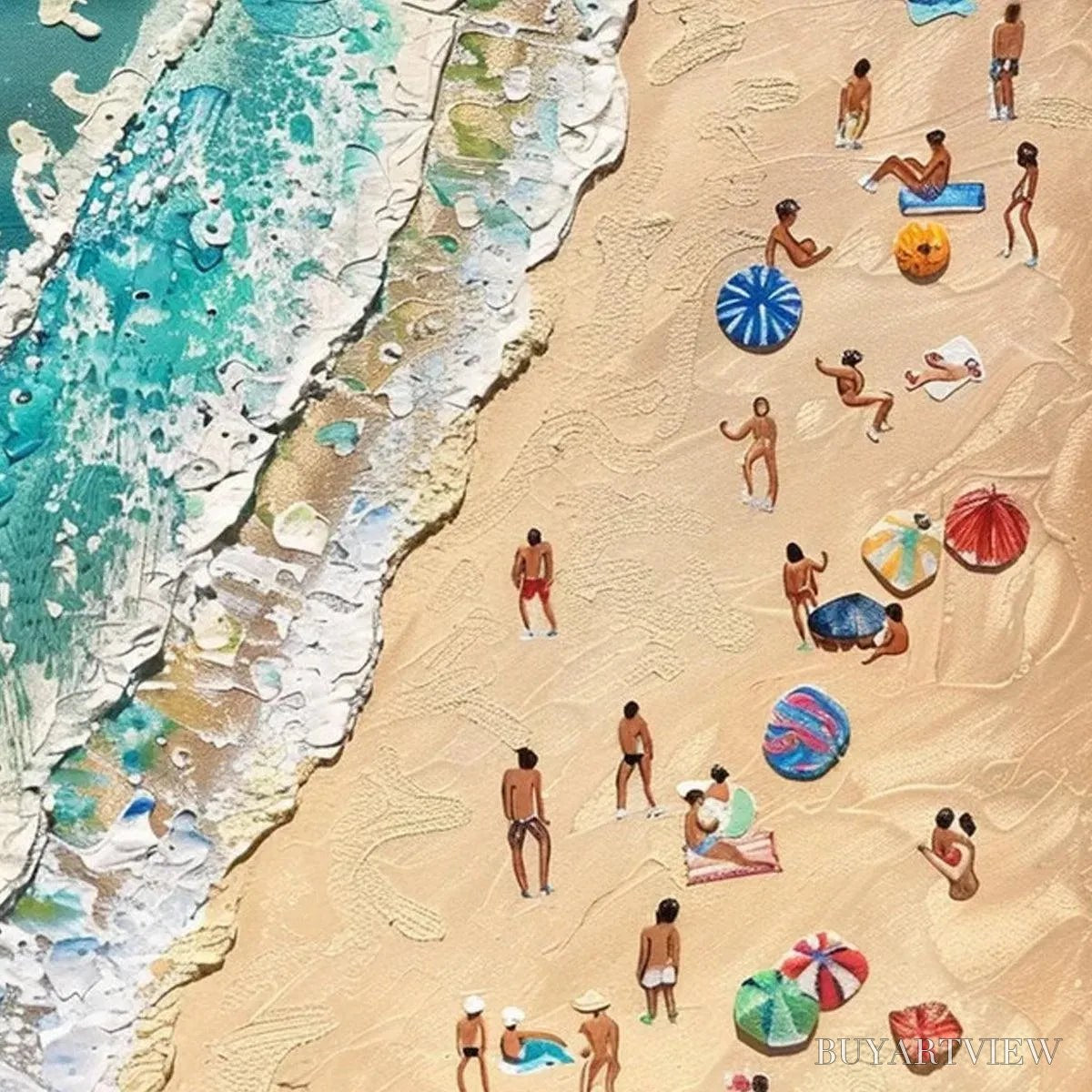 BUYARTVIEW Sun-Kissed Shores – Textured Beach Scene Painting with Figures - image 6