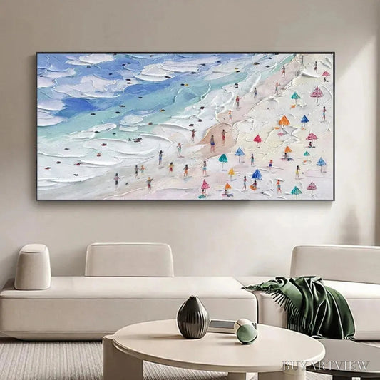 BUYARTVIEW Beach Day Vibes – Textured Beach Scene Painting, Horizontal - image 2