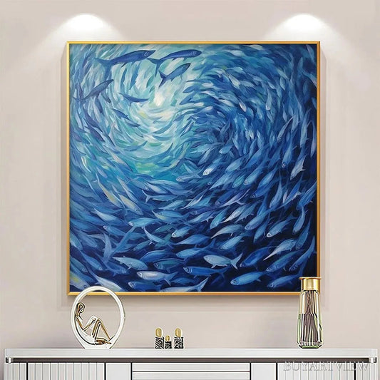 BUYARTVIEW Oceanic Whirl – Dynamic Painting of a School of Fish - image 2