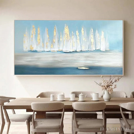 BUYARTVIEW Golden Sails – Abstract Seascape Painting with Gold Accents - image 2