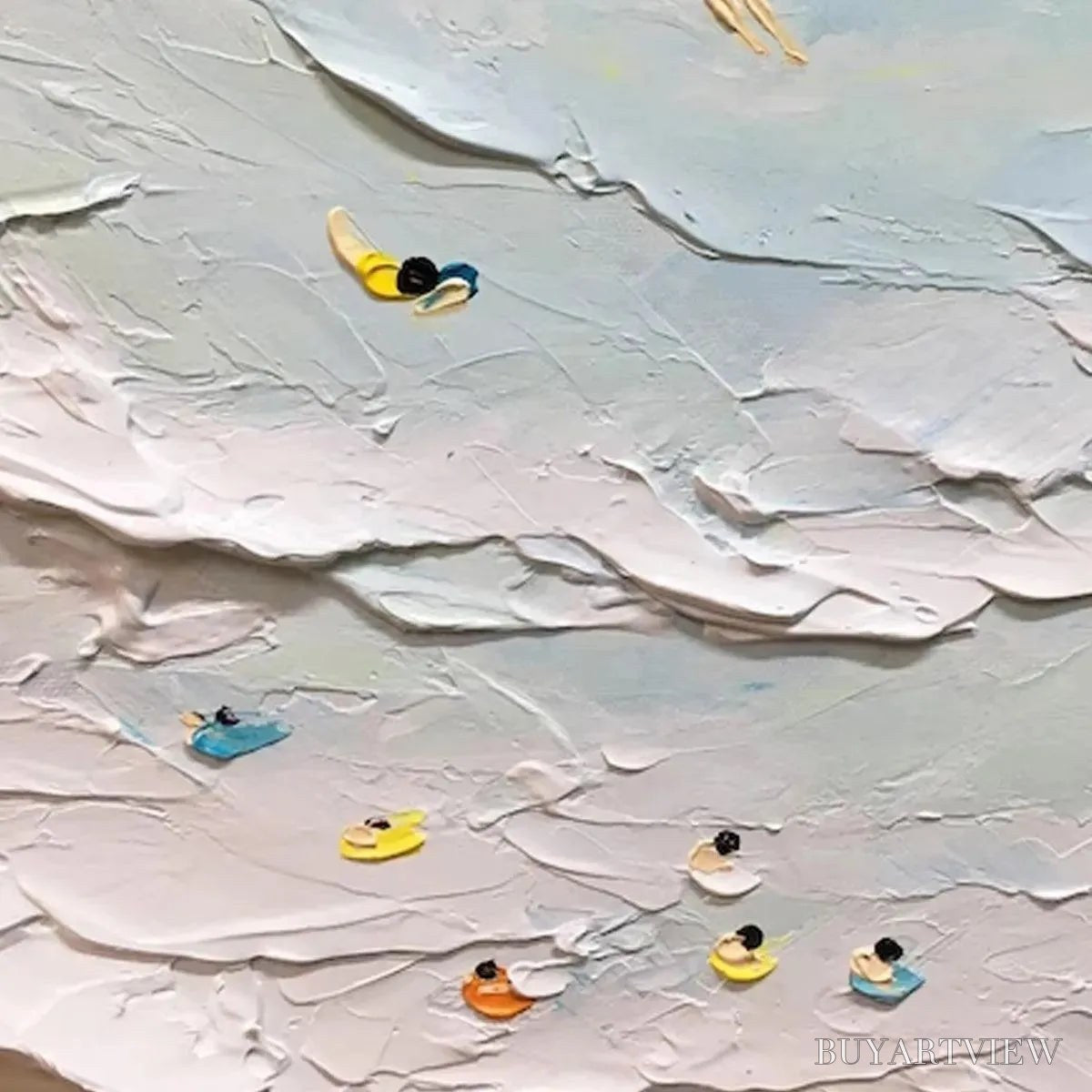 BUYARTVIEW Summer Beach – Textured Beach Scene Painting with Surfers and Swimmers - image 6