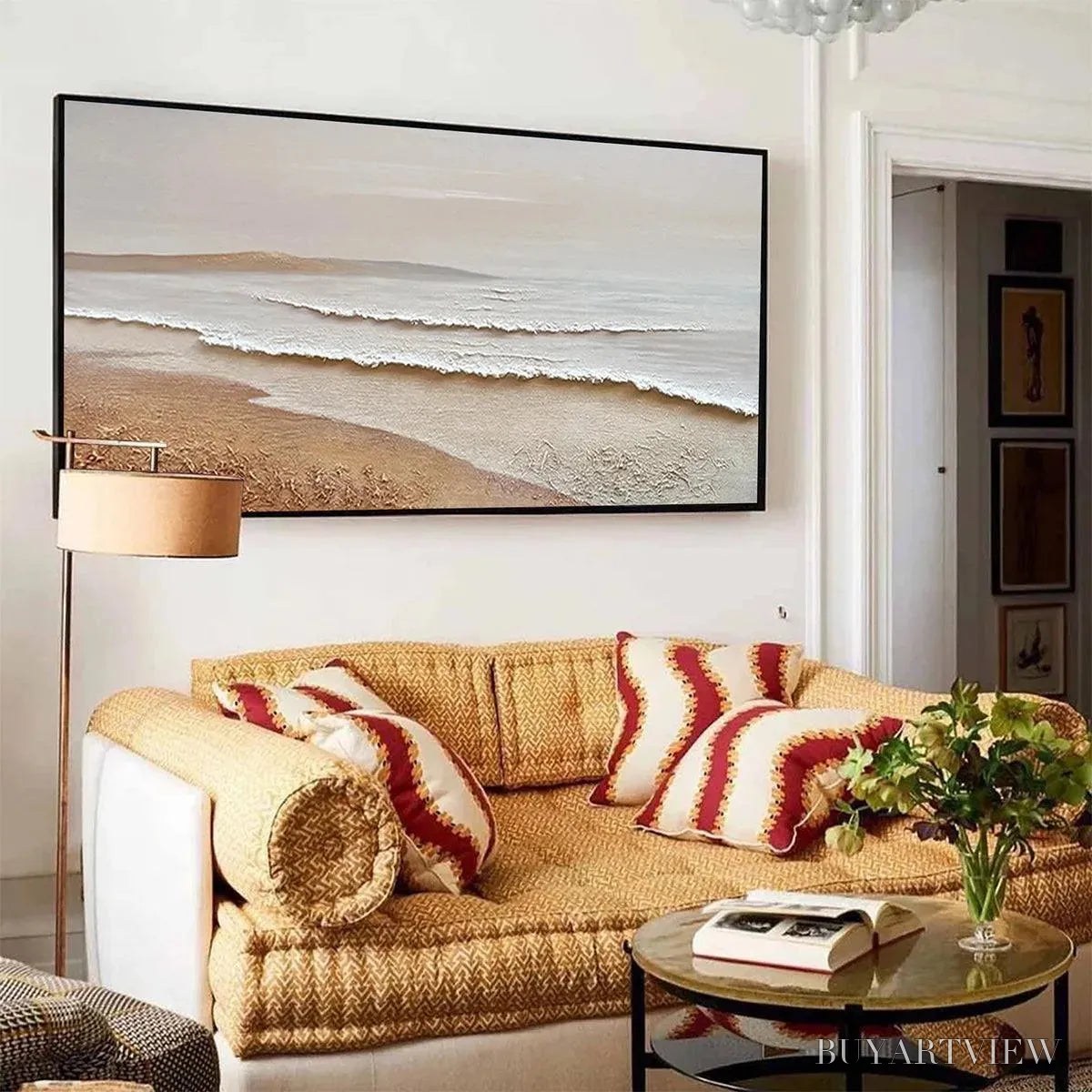 BUYARTVIEW Whispering Tides – Textured Coastal Landscape Painting in Beige and White - image 6
