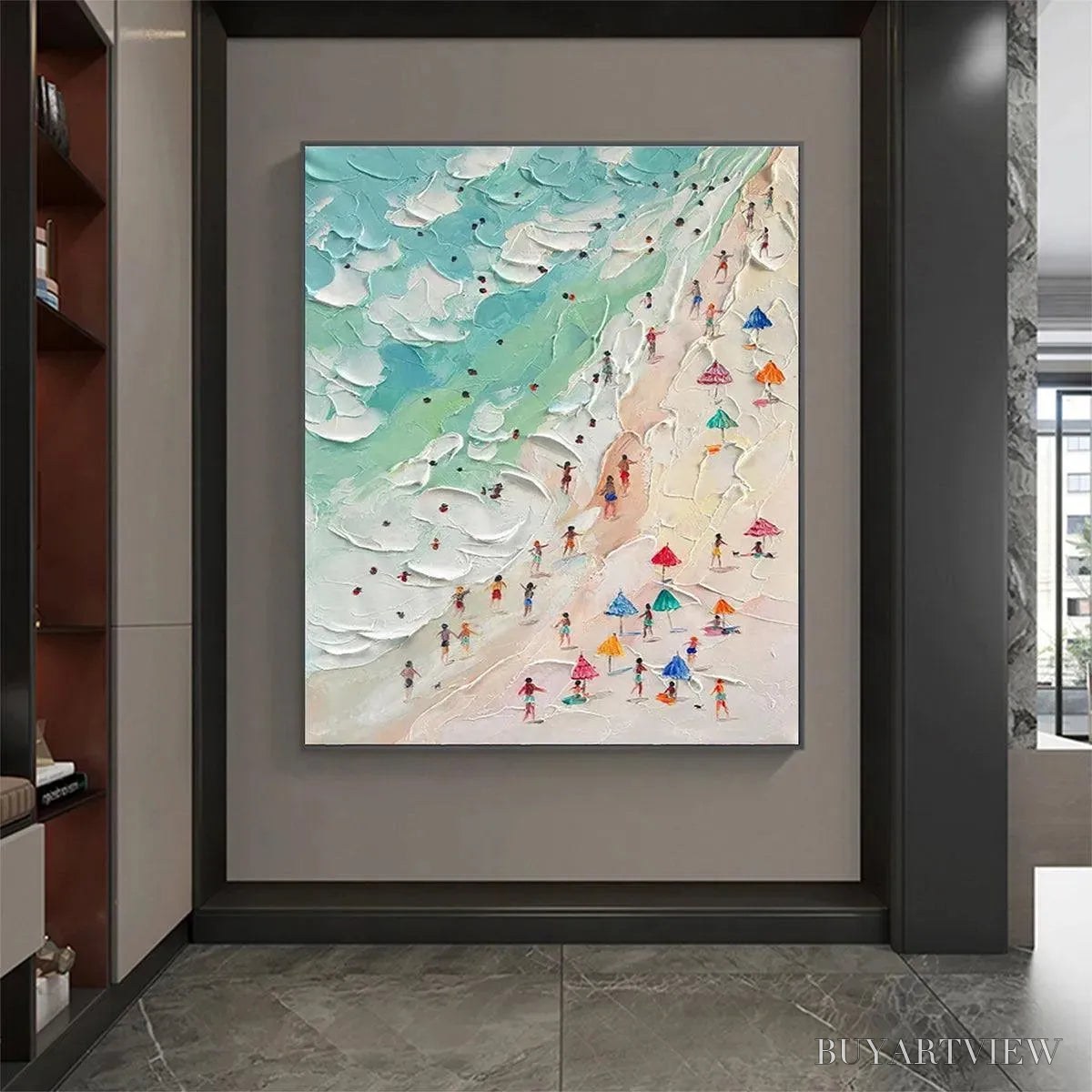 BUYARTVIEW Beach Day – Textured Beach Scene Painting with Colorful Umbrellas - image 6