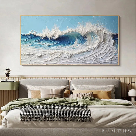 BUYARTVIEW Cresting Wave – Textured Abstract Ocean Wave Painting in Blue and White - image 2