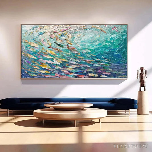 BUYARTVIEW Ocean Currents – Textured Abstract Seascape Painting in Blues and Greens - image 2