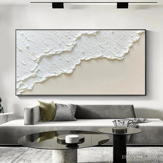 BUYARTVIEW White Wave – Textured Minimalist Coastal Abstract Painting in White and Beige - image 2