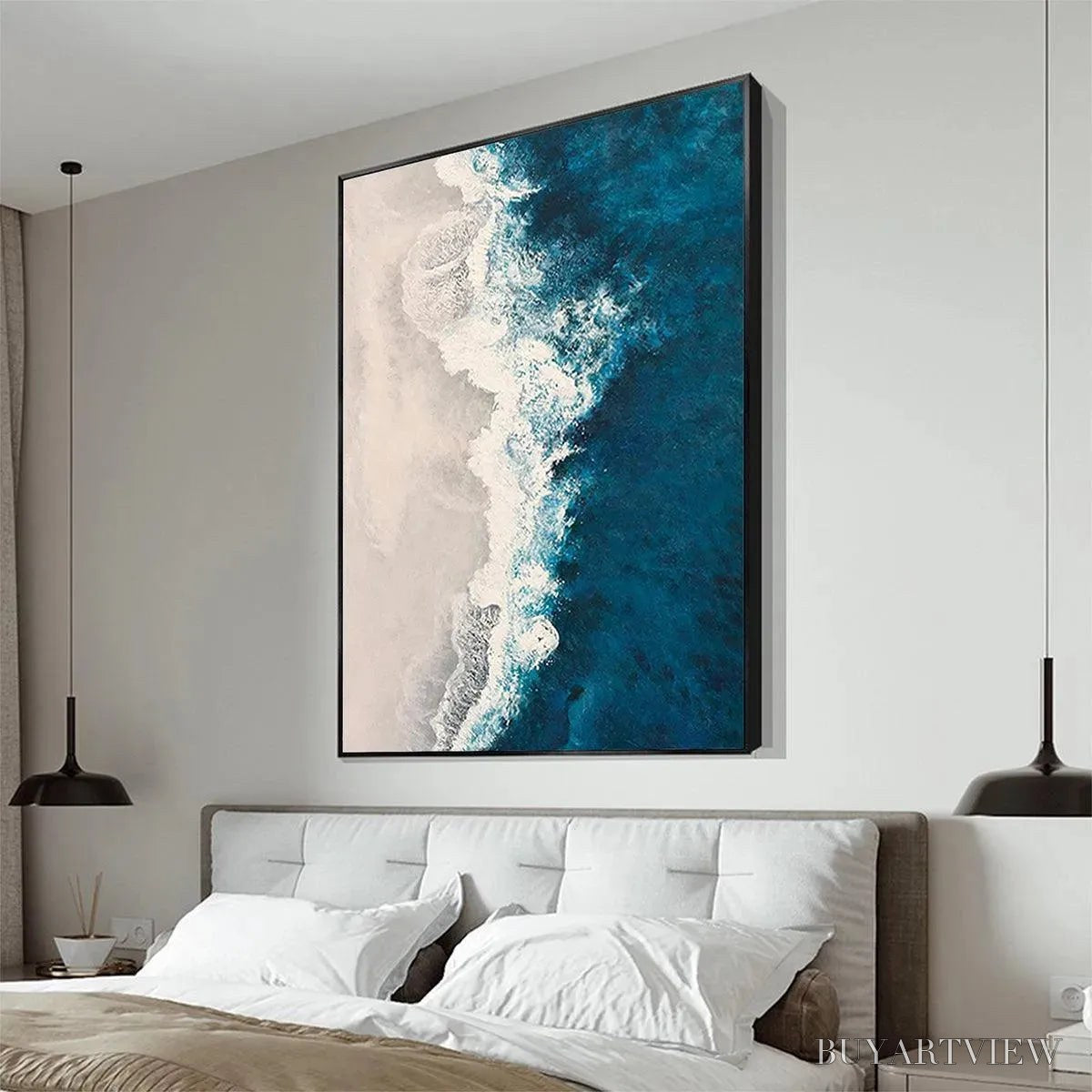 BUYARTVIEW Azure Coast – Blue and Beige Abstract Coastal Painting - image 6