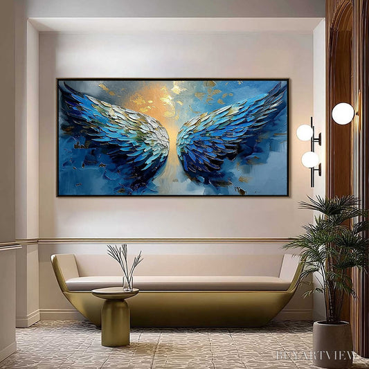 BUYARTVIEW Celestial Ascension – Textured Abstract Angel Wings Painting with Gold Leaf - image 2