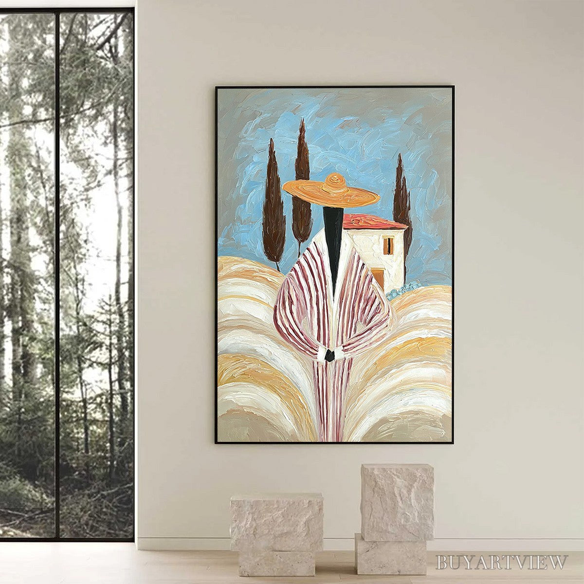 BUYARTVIEW Tuscan Reverie – Textured Impasto Painting of a Figure in a Tuscan Landscape - image 6