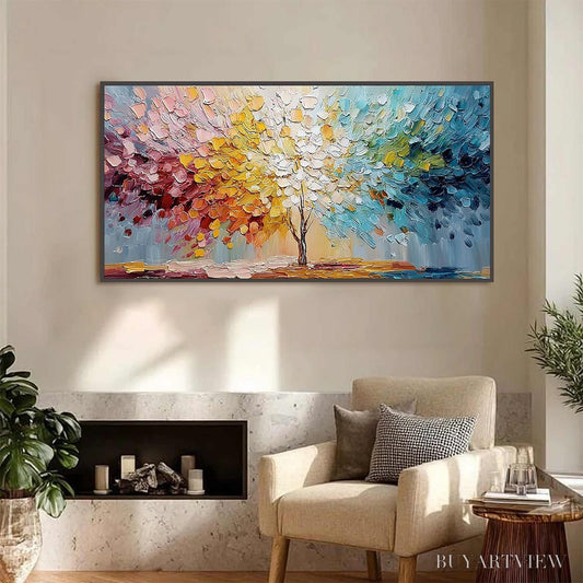 BUYARTVIEW Spectrum of Life – Colorful Abstract Tree Impasto Palette Knife Painting - image 2