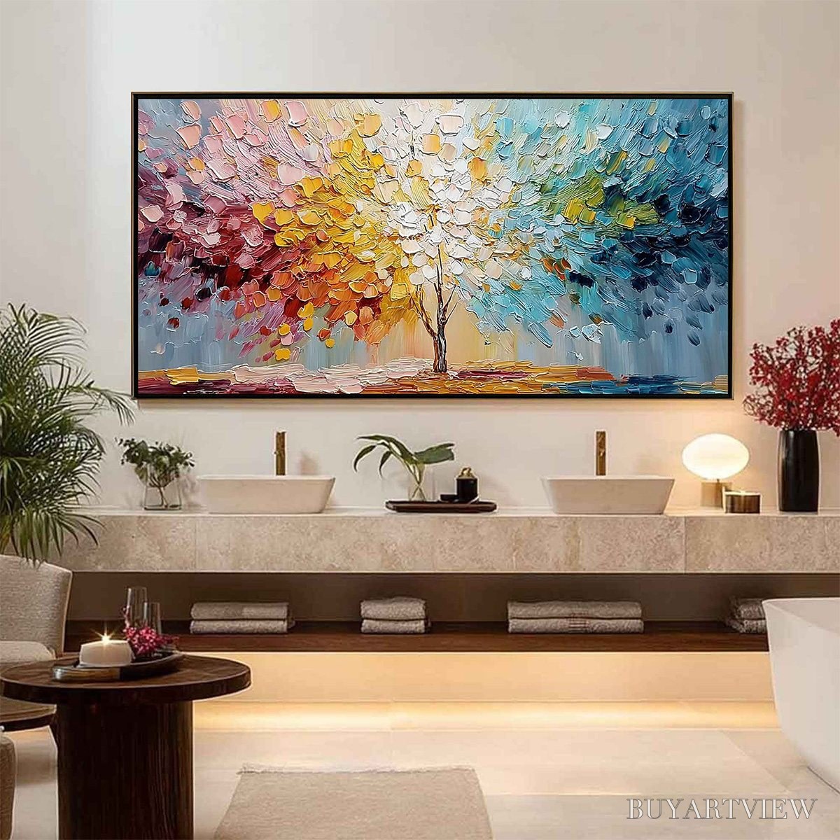 BUYARTVIEW Spectrum of Life – Colorful Abstract Tree Impasto Palette Knife Painting - image 6