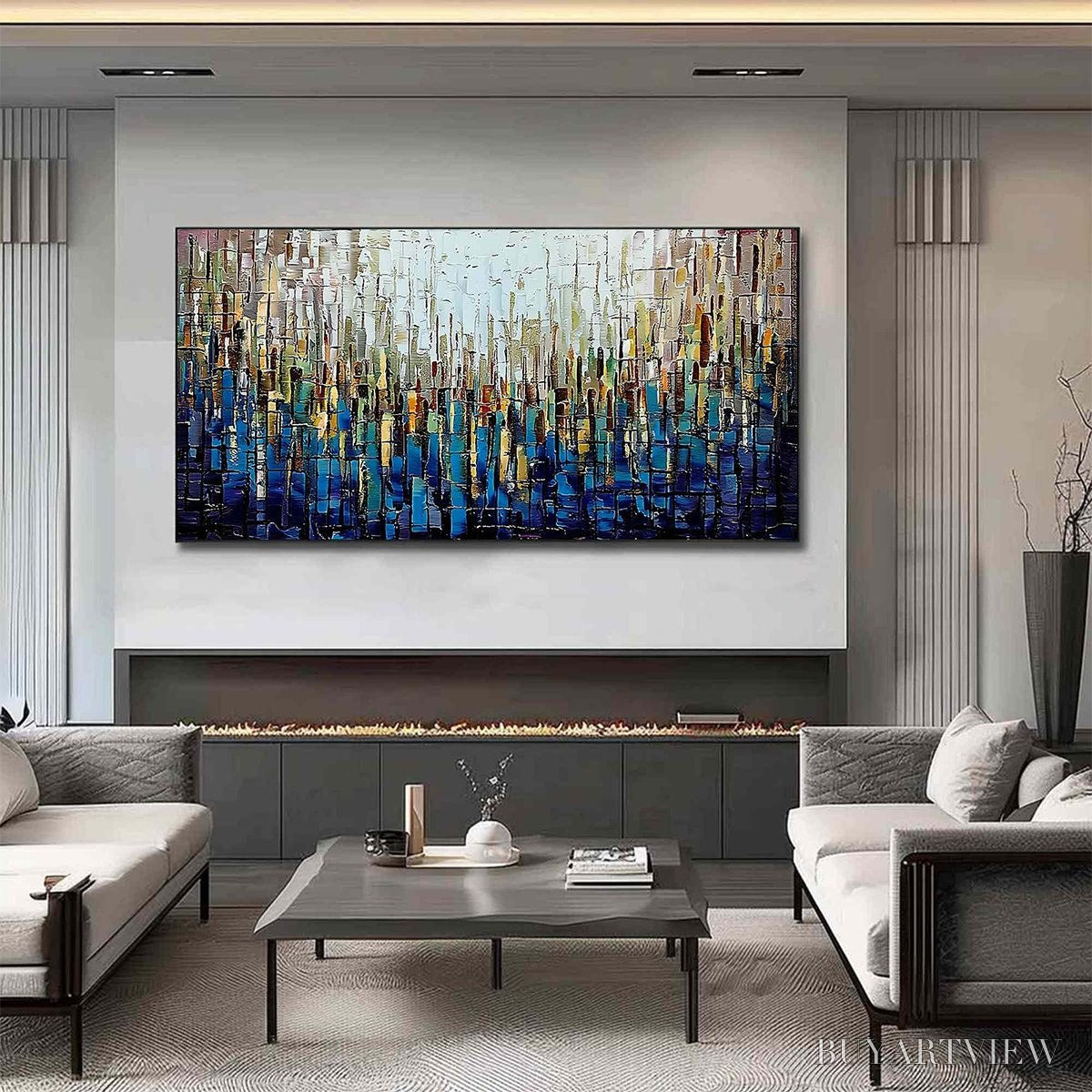 BUYARTVIEW Metropolitan Gleam – Large Abstract Cityscape Palette Knife Painting - image 6