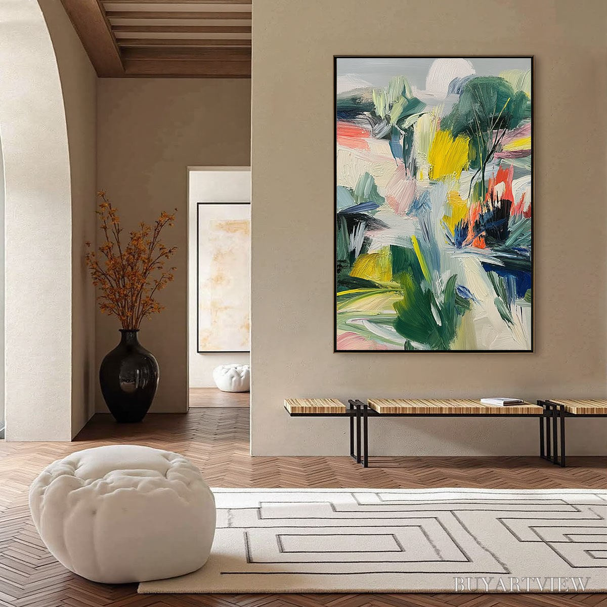 BUYARTVIEW Verdant Rhythm – Vibrant Abstract Landscape Oil Painting with Textured Brushstrokes - image 6