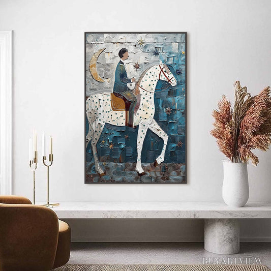 BUYARTVIEW Moonlit Odyssey – Textured Figurative Painting of a Man on Horseback - image 2