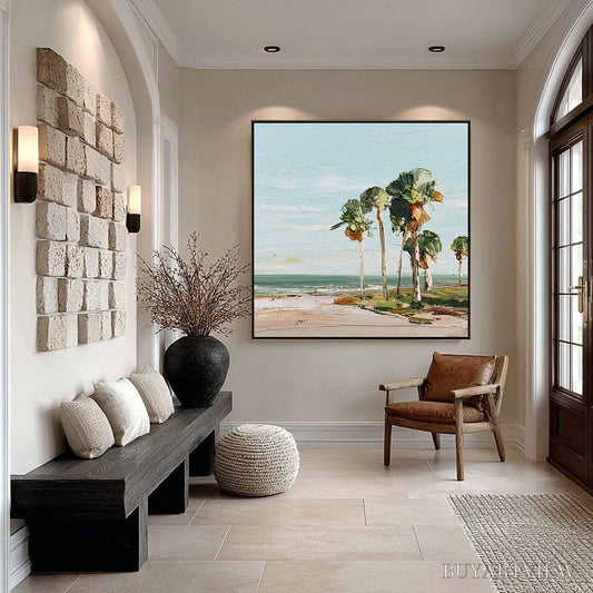 BUYARTVIEW Coastal Textures – Impasto Palette Knife Palm Tree Painting - image 2