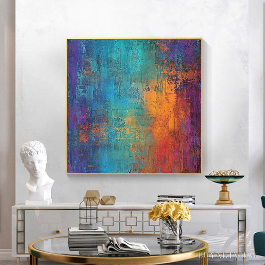 BUYARTVIEW Celestial Fusion – Textured Abstract Oil Painting in Turquoise - image 2