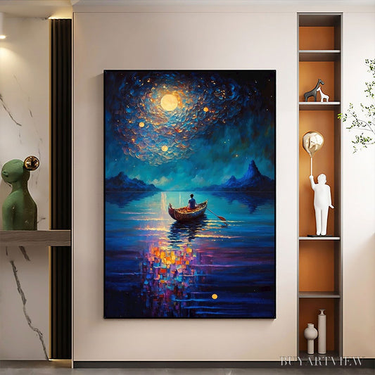 BUYARTVIEW Starry Voyage – Impressionist Nightscape Oil Painting in Blue - image 2
