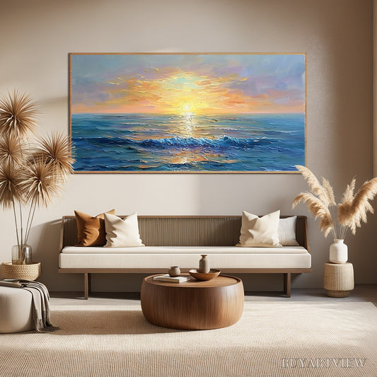 BUYARTVIEW Golden Horizon – Panoramic Coastal Sunset Oil Painting - image 2