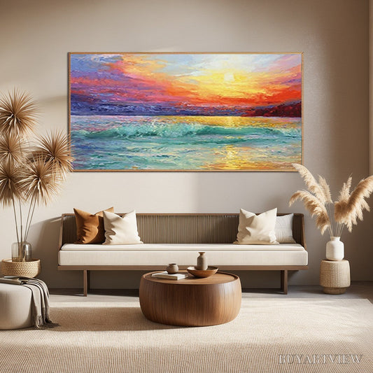 BUYARTVIEW Fiery Kiss – Coastal Sunset Oil Painting - image 2