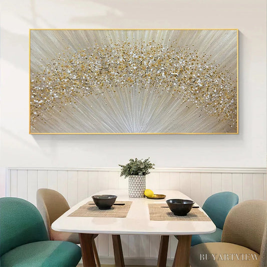 BUYARTVIEW Golden Aurora – Abstract Painting in Gold and Beige, Horizontal Canvas, Modern - image 2