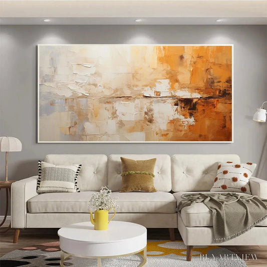BUYARTVIEW Desert Dusk – Panoramic Abstract Painting in Orange and Beige, Textured Canvas, Modern - image 2