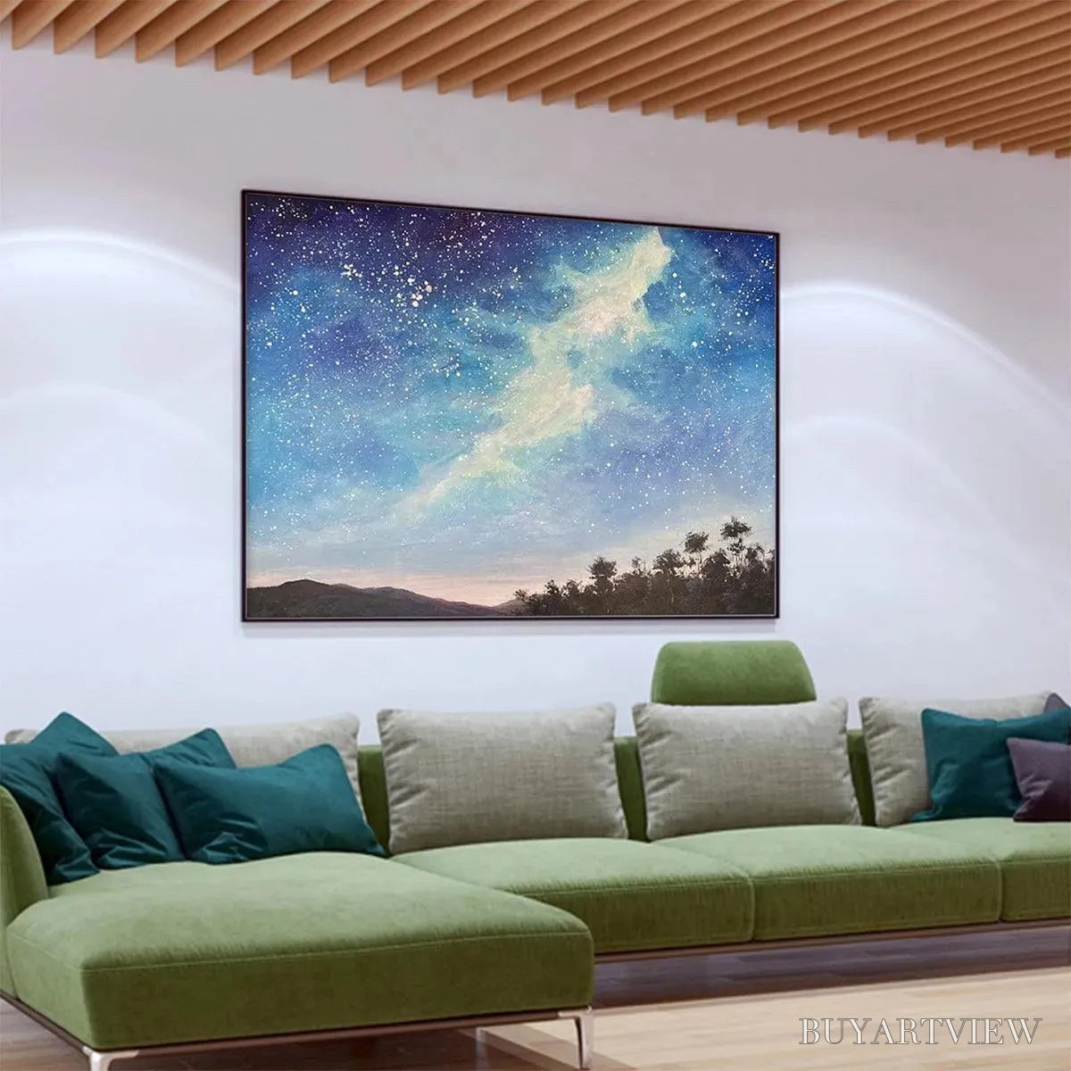 BUYARTVIEW Celestial Dreamscape – Nightscape Painting, Starry Sky , Panoramic Landscape, Horizontal Canvas - image 6