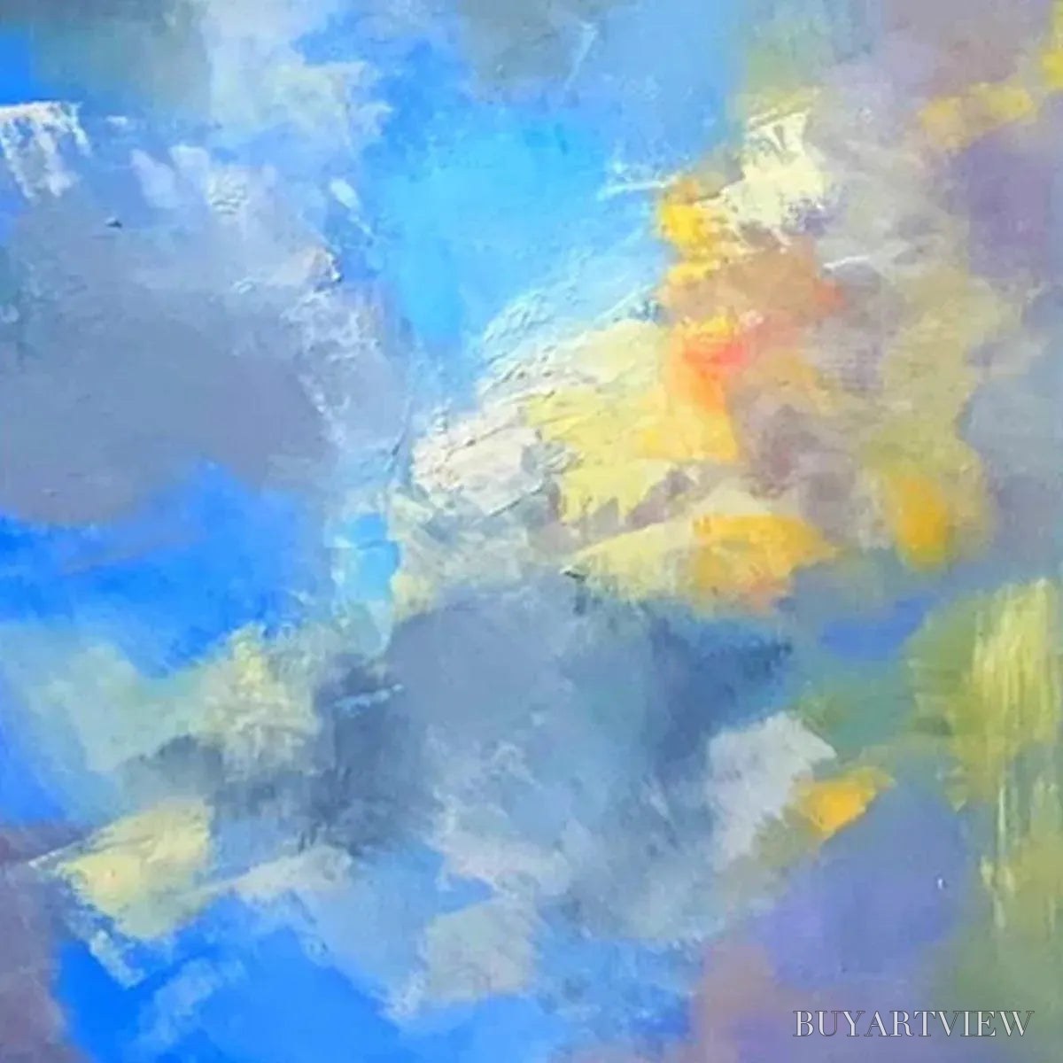 BUYARTVIEW Skyscape Serenade – Abstract Painting, Blue and Yellow , Textured Canvas, Vertical - image 6
