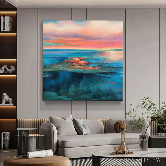 BUYARTVIEW Coral Reef Sunset – Vibrant Coastal Sunset Painting, Square - image 2