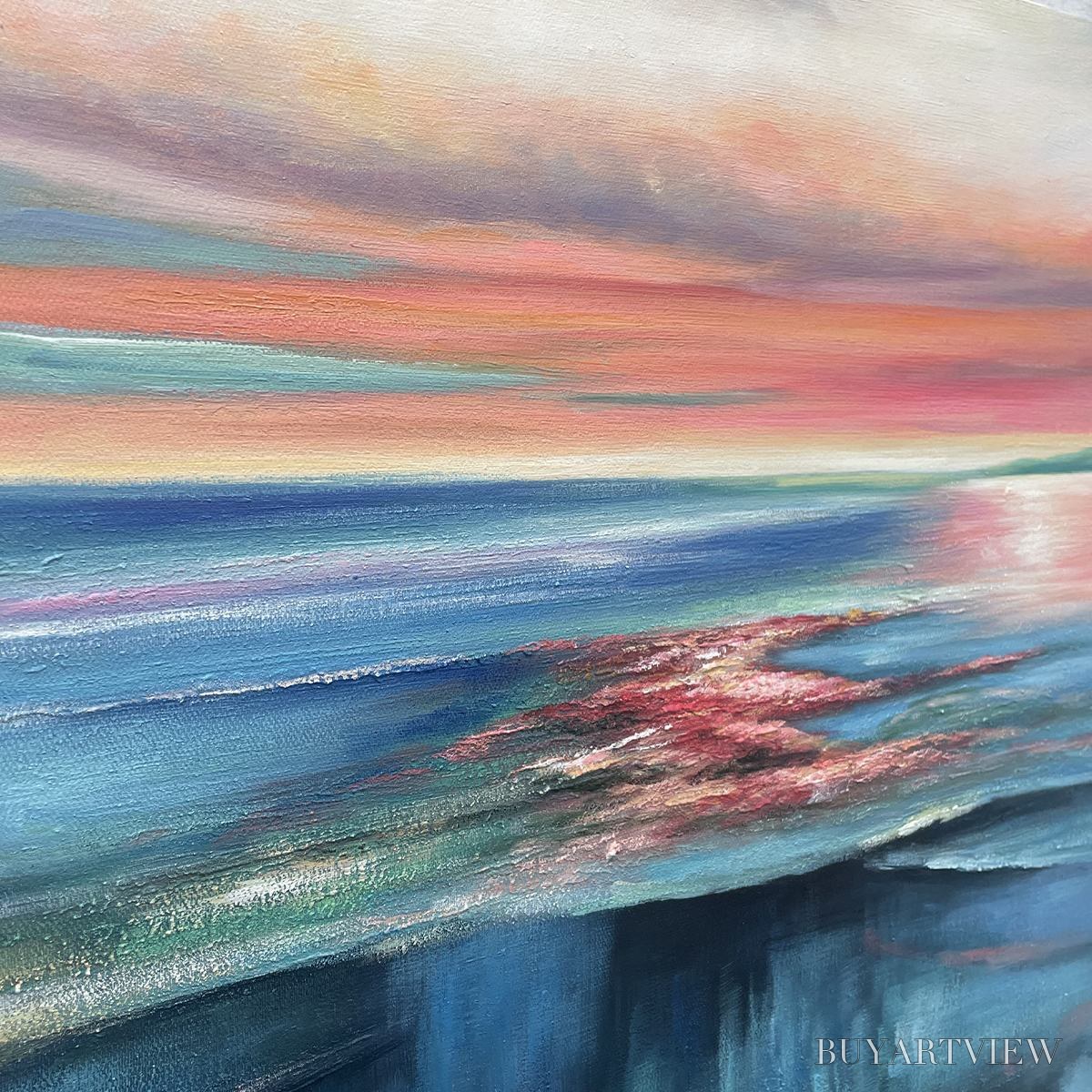 BUYARTVIEW Coral Reef Sunset – Vibrant Coastal Sunset Painting, Square - image 6