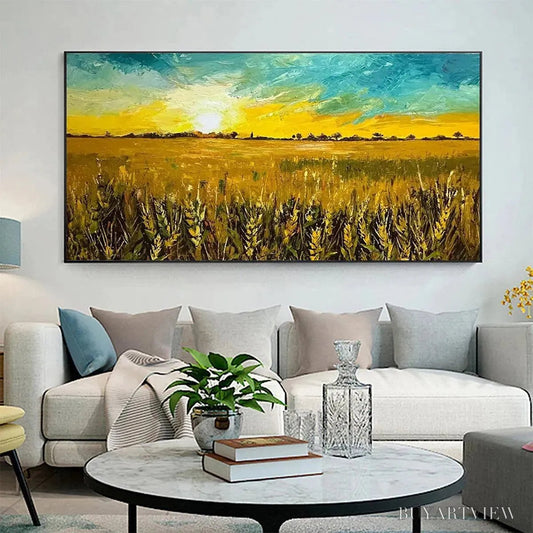 BUYARTVIEW Golden Sunset Field – Landscape Painting of a Wheat Field at Sunset - image 2