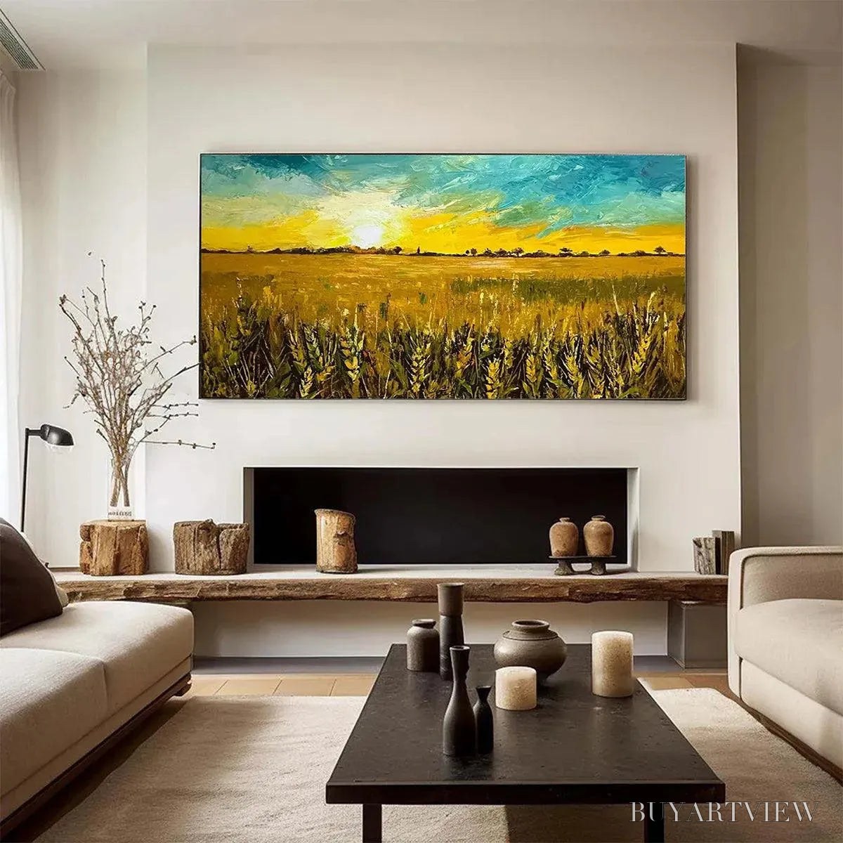 BUYARTVIEW Golden Sunset Field – Landscape Painting of a Wheat Field at Sunset - image 6