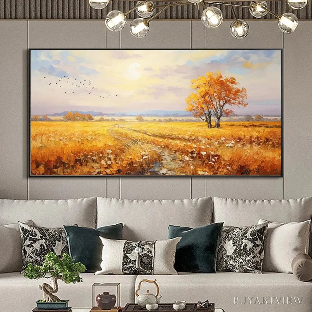 BUYARTVIEW Golden Harvest – Landscape Painting of a Golden Field at Sunset - image 6