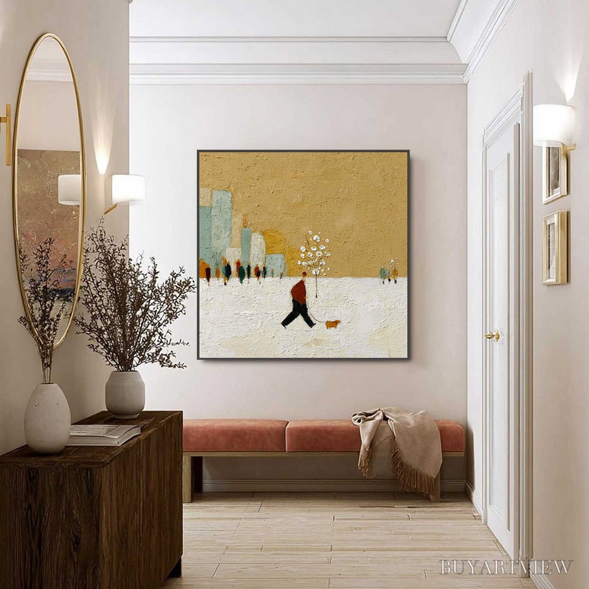 BUYARTVIEW Winter Stroll – Textured Figurative Cityscape Painting - image 6