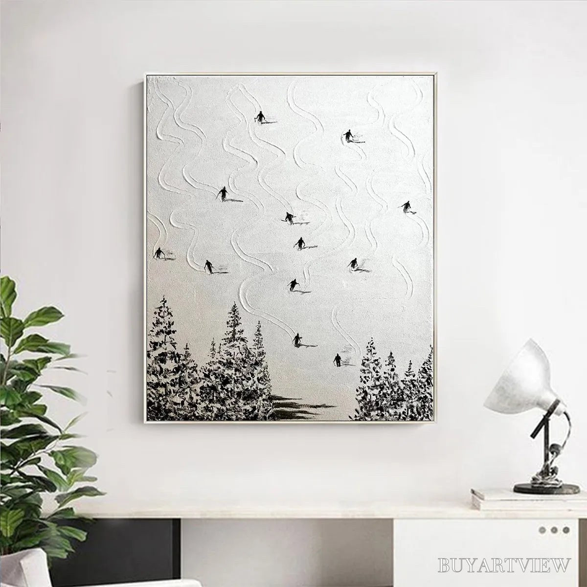 BUYARTVIEW Snow Dance – Minimalist Skiing Painting on Textured Square Canvas - image 6