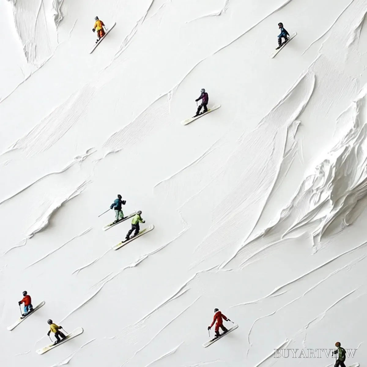 BUYARTVIEW White Rush – Minimalist Skiing Painting on Textured Square Canvas - image 6