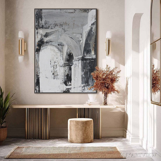 BUYARTVIEW Echoes of the Arcade – Monochrome Abstract Architectural Painting - image 2