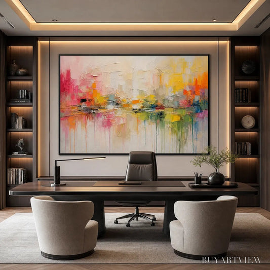 BUYARTVIEW First Light – Colorful Textured Abstract Cityscape Reflection Oil Painting - image 2