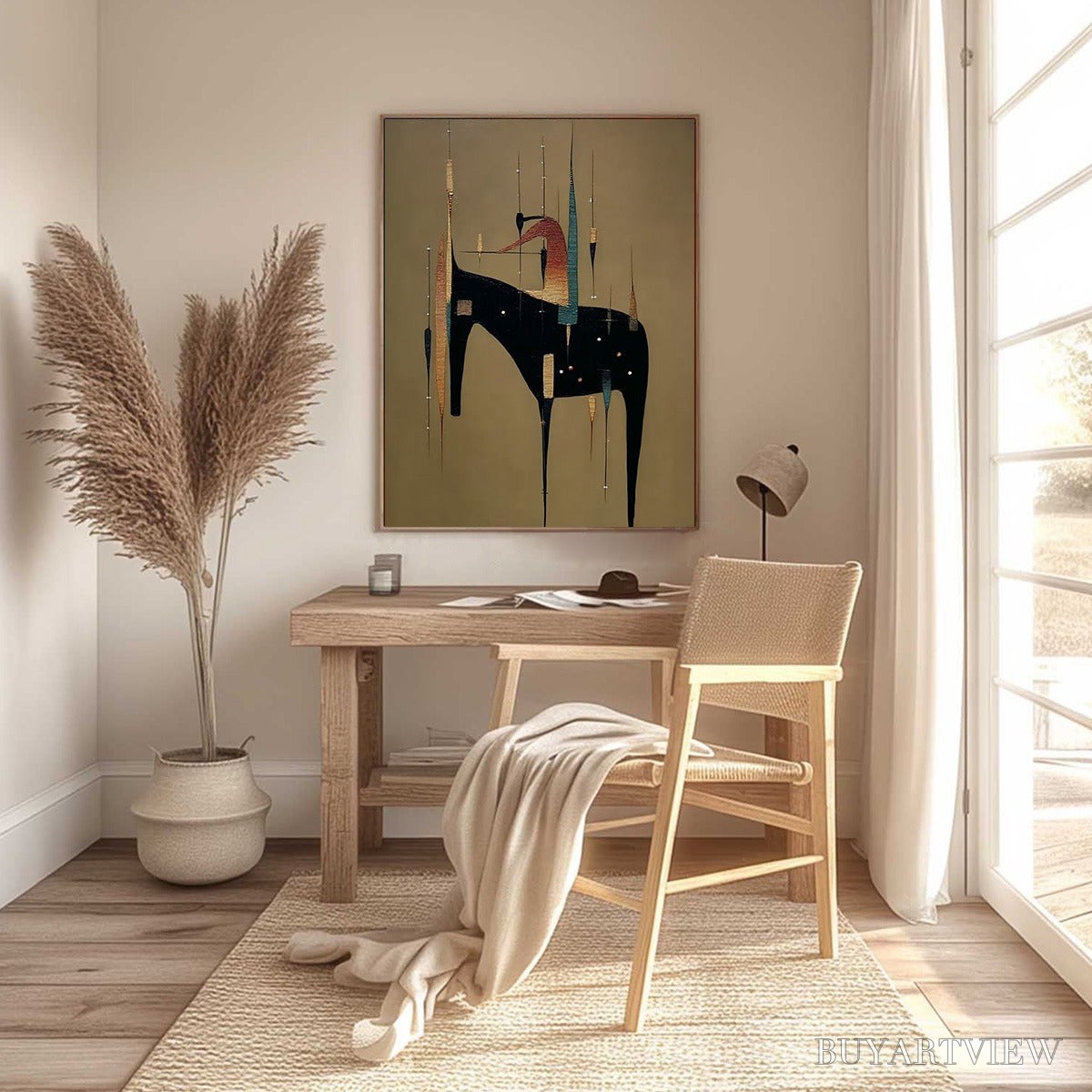 BUYARTVIEW Urban Sentinel – Vertical Minimalist Abstract Painting with Textured Cityscape Elements - image 6