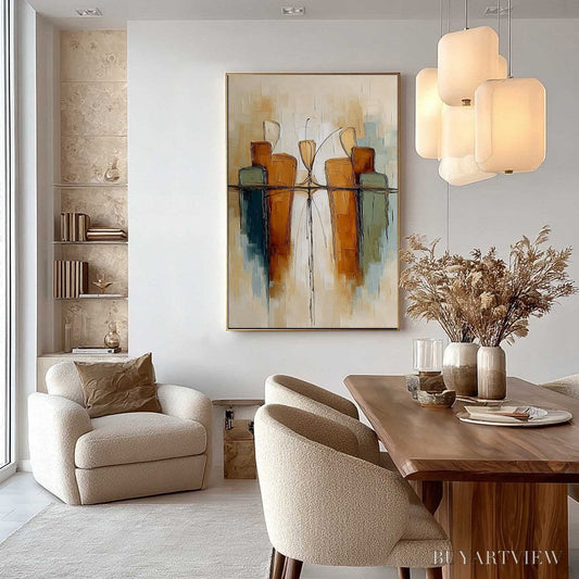 BUYARTVIEW Urban Reflections – Textured Abstract Cityscape Reflection Oil Painting - image 2