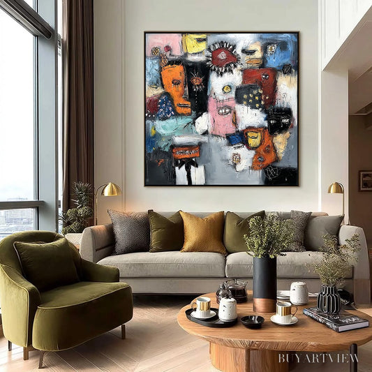 BUYARTVIEW Static – Expressive Neo-Expressionist Abstract Faces Painting - image 2