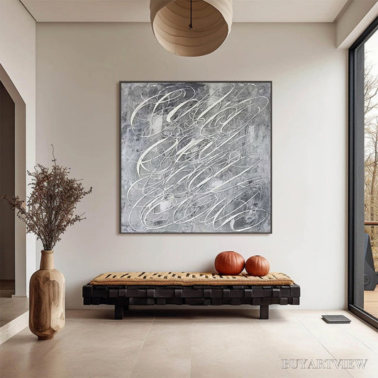 BUYARTVIEW Urban Calligraphy – Textured Monochrome Abstract Calligraphy Painting - image 2