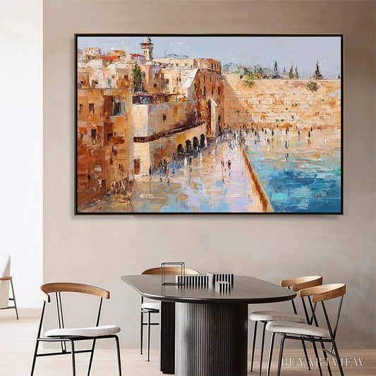BUYARTVIEW Prayers in Ochre – Textured Palette Knife Jerusalem Cityscape Painting - image 2
