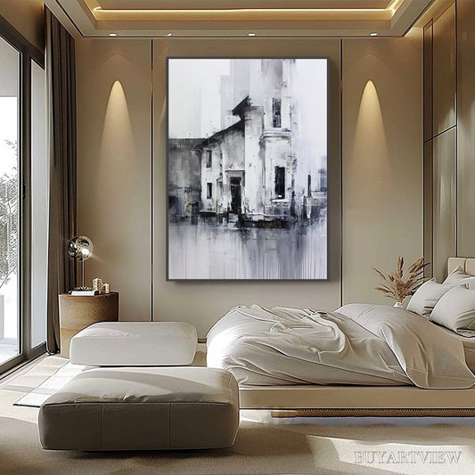 BUYARTVIEW Architectural Echo – Monochrome Abstract Cityscape Painting - image 2